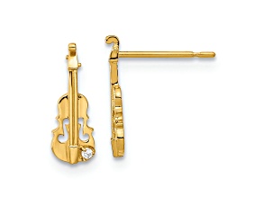 14K Yellow Gold Cubic Zirconia Children's Violin Stud Earrings