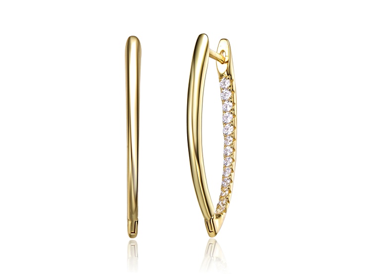 Clear Cubic Zirconia, 14k Gold Plated over Sterling Silver Inside-Out Marquise Hoop Earrings