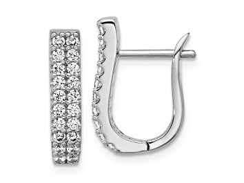 Picture of Rhodium Over Sterling Silver Polished 2-Row Cubic Zirconia Hinged Hoop Earrings