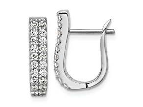 Rhodium Over Sterling Silver Polished 2-Row Cubic Zirconia Hinged Hoop Earrings