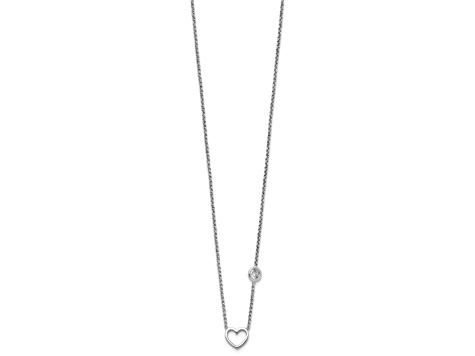 Rhodium Over Sterling Silver Cubic Zirconia and Heart with 2-inch Extension Children's Necklace