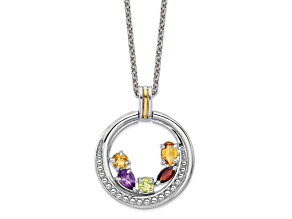 Rhodium Over Sterling Silver with 14K Accent Citrine/Amethyst/Peridot/Garnet Necklace
