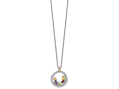 Rhodium Over Sterling Silver with 14K Accent Citrine/Amethyst/Peridot/Garnet Necklace