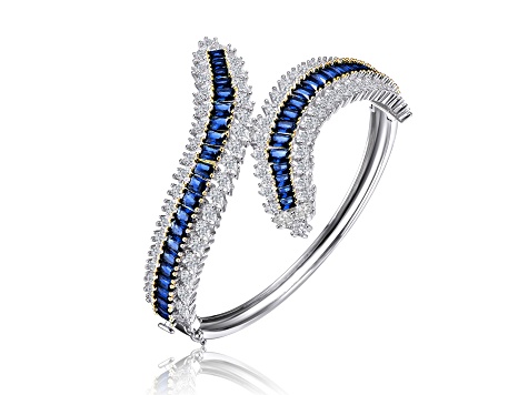 Sapphire Blue Cubic Zirconia, Rhodium Plated over Sterling Silver Bangle Bracelet