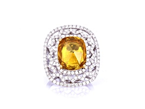 3.94 Ctw Yellow Sapphire and 1.95 Ctw Diamond Ring in 18K WG