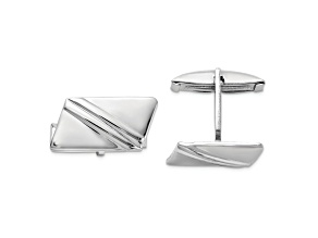 Sterling Silver Rhodium-plated Stripe Design Cuff Links