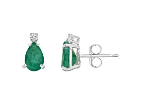 7x5mm Pear Shape Emerald with Diamond Accents 14k White Gold Stud Earrings