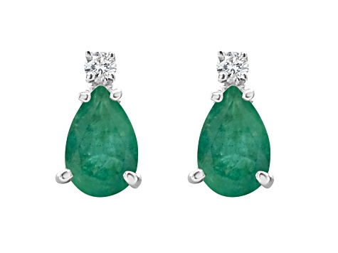 7x5mm Pear Shape Emerald with Diamond Accents 14k White Gold Stud Earrings