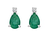 7x5mm Pear Shape Emerald with Diamond Accents 14k White Gold Stud Earrings