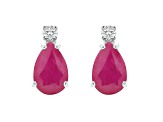 7x5mm Pear Shape Ruby with Diamond Accents 14k White Gold Stud Earrings