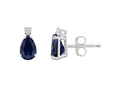 7x5mm Pear Shape Sapphire with Diamond Accents 14k White Gold Stud Earrings