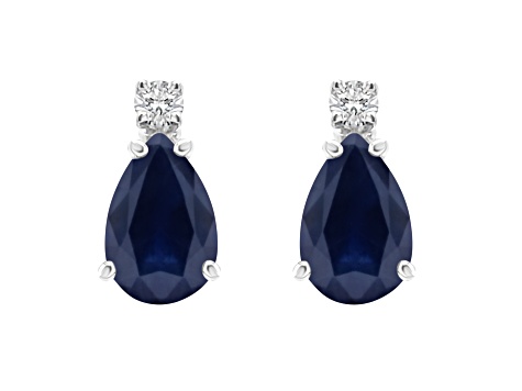7x5mm Pear Shape Sapphire with Diamond Accents 14k White Gold Stud Earrings
