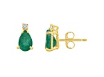 7x5mm Pear Shape Emerald with Diamond Accents 14k Yellow Gold Stud Earrings