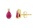 7x5mm Pear Shape Ruby with Diamond Accents 14k Yellow Gold Stud Earrings