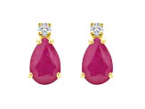 7x5mm Pear Shape Ruby with Diamond Accents 14k Yellow Gold Stud Earrings