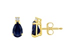 7x5mm Pear Shape Sapphire with Diamond Accents 14k Yellow Gold Stud Earrings
