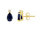 7x5mm Pear Shape Sapphire with Diamond Accents 14k Yellow Gold Stud Earrings