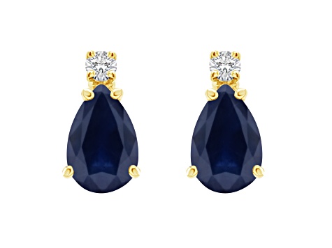 7x5mm Pear Shape Sapphire with Diamond Accents 14k Yellow Gold Stud Earrings