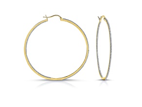 Clear CZ , Two-Tone Plating Rhodium & 14k Gold Plated over Brass Slim Large Hoop Earrings