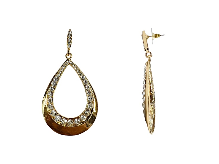 Off Park® Collection, Gold-Tone Open Center Teardrop Shape Clear Crystal Earrings.