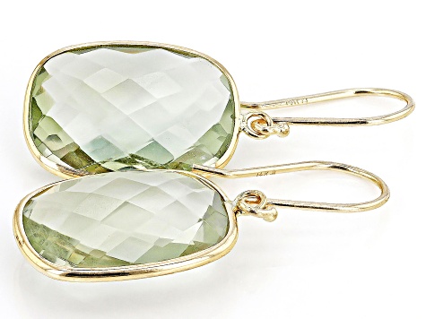 Green Prasiolite 14k Yellow Gold Dangle Earrings 18.00ctw