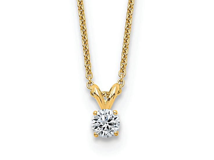 14K Yellow Gold 1/4 ct. 4.0mm Round D E F Pure Light Moissanite Pendant with Chain