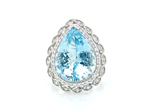 12.54 Ctw Aquamarine and 0.74 Ctw Diamond Ring in 14K WG