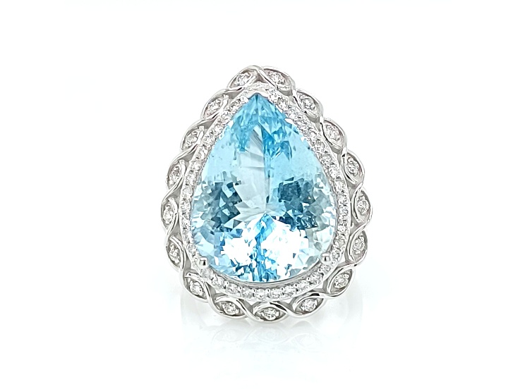12.54 Ctw Aquamarine and 0.74 Ctw Diamond Ring in 14K WG