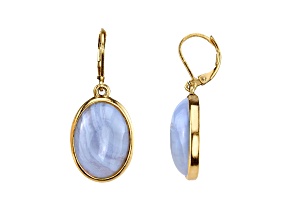 1928 Jewelry Gold Tone Blue Agate Oval Drop Earrings