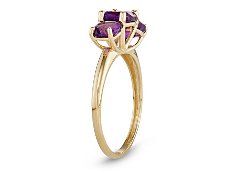 Square Cushion Amethyst 3-Stone 10K Yellow Gold Ring 1.38ctw