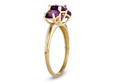 Square Cushion Amethyst 3-Stone 10K Yellow Gold Ring 1.38ctw