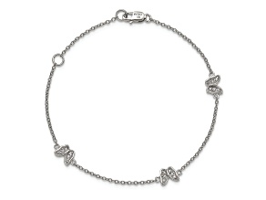Rhodium Over Sterling Silver Cubic Zirconia Butterfly with 1-inch Extender Children's Bracelet