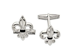Sterling Silver Fleur De Lis with Onyx Cuff Links