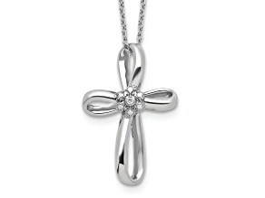 Rhodium Over Sterling Silver Cross Diamond Necklace