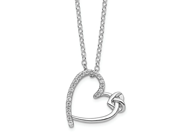 Rhodium Over Sterling Silver Cubic Zirconia Heart 18-inch Necklace