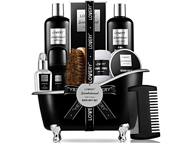 Lovery Deluxe Sandalwood Self Care Grooming Beard Kit, 10pc Bath and Body Relaxing Set