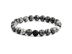 Invicta Jewelry Men's Jasper and Matte Onyx Stone Bead Stretch Bracelet (10mm)