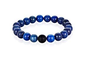 Invicta Jewelry Men's Lapis Lazuli and Matte Onyx Stone Bead Stretch Bracelet (10mm)