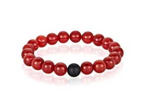 Invicta Jewelry Men's Red Agate and Matte Onyx Stone Bead Stretch Bracelet (10mm)