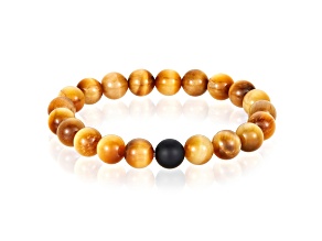 Invicta Jewelry Men's Yellow Tiger Eye and Matte Onyx Stone Bead Stretch Bracelet (10mm)