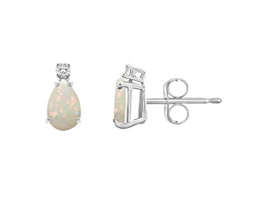 6x4mm Pear Shape Opal with Diamond Accents 14k White Gold Stud Earrings