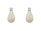 6x4mm Pear Shape Opal with Diamond Accents 14k White Gold Stud Earrings