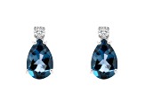 6x4mm Pear Shape London Blue Topaz with Diamond Accents 14k White Gold Stud Earrings