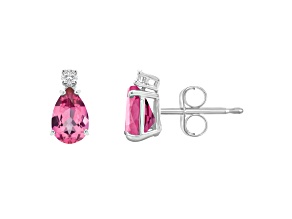 6x4mm Pear Shape Pink Topaz with Diamond Accents 14k White Gold Stud Earrings