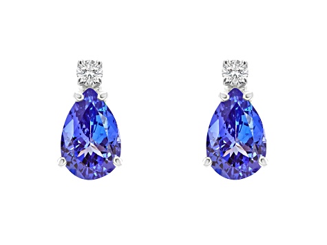 6x4mm Pear Shape Tanzanite with Diamond Accents 14k White Gold Stud Earrings