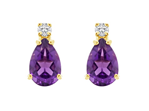 6x4mm Pear Shape Amethyst with Diamond Accents 14k Yellow