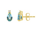 6x4mm Pear Shape Aquamarine with Diamond Accents 14k Yellow Gold Stud Earrings