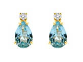6x4mm Pear Shape Aquamarine with Diamond Accents 14k Yellow Gold Stud Earrings