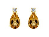 6x4mm Pear Shape Citrine with Diamond Accents 14k Yellow Gold Stud Earrings