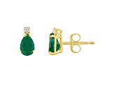 6x4mm Pear Shape Emerald with Diamond Accents 14k Yellow Gold Stud Earrings